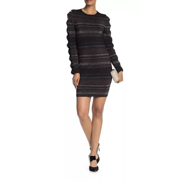 NWT Ted Baker Simona Lurex Stripe Bow Detail Bodycon Dress Women's